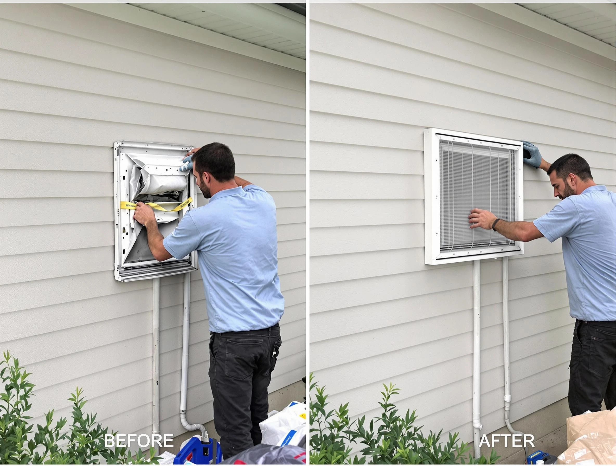 Bethel Acres Dryer Vent Cleaning technician installing high-quality dryer vent cover at a residential property in Bethel Acres